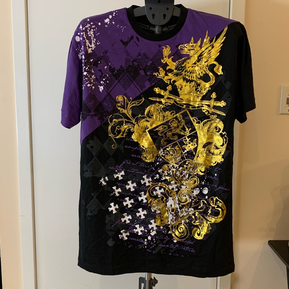 Men’s new embellished T-shirt. Foil. L. Black.